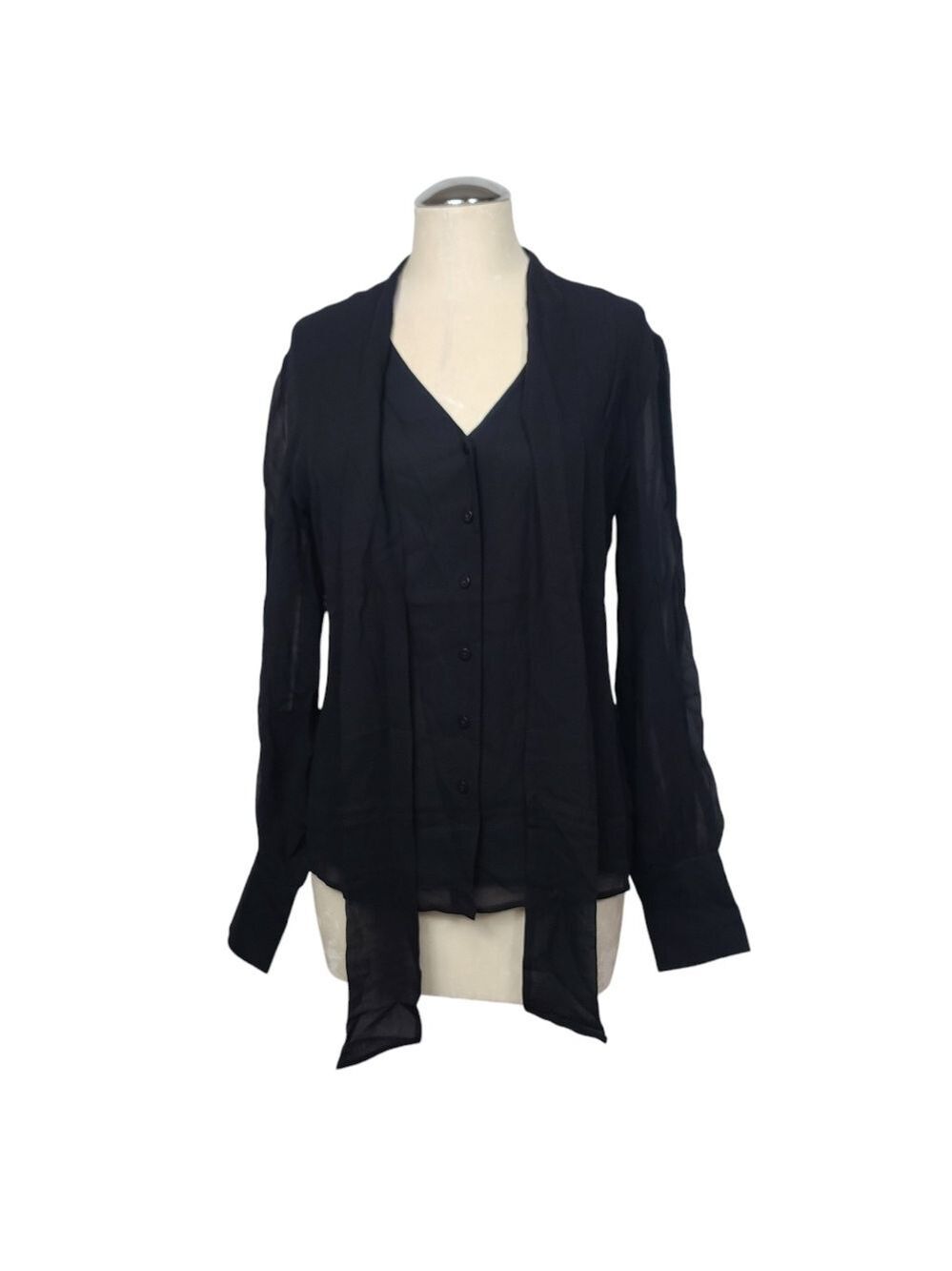 NWT Billie The Label Brigitte Black Long Sleeve Sheer Button Down Blouse M